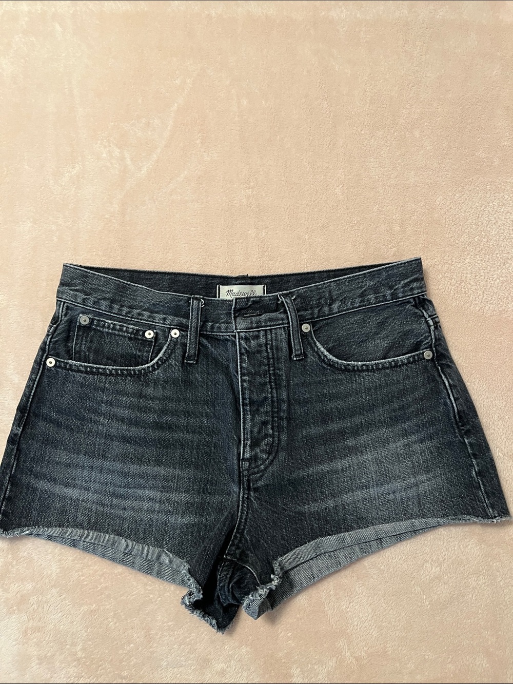 Madewell MOTHER Button fly relaxed High-Rise Black Denim Women's Shorts sz 28